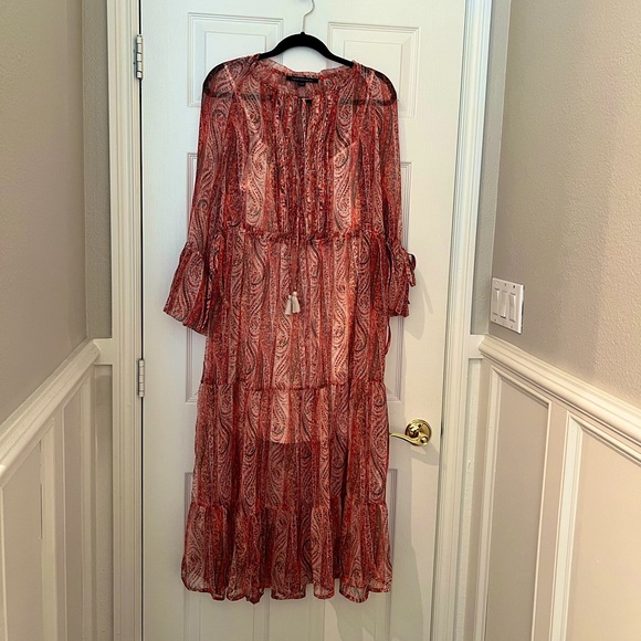 French Connection Maxi Chiffon Paisley Dress Boho Sz 6 - Picture 1 of 6